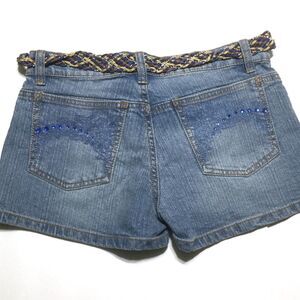 GLO Vintage Women's Embellished Denim Shorts Sz 3 Juniors With Braided Belt